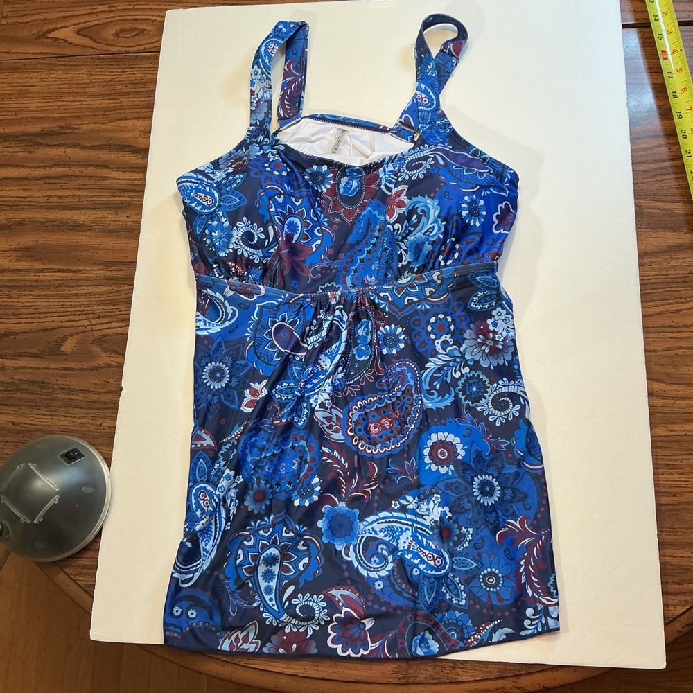 Empetua Tankini Swimsuit 16W Womens Blue Paisley Burgundy NEW High Waist 4xL - Picture 5 of 12